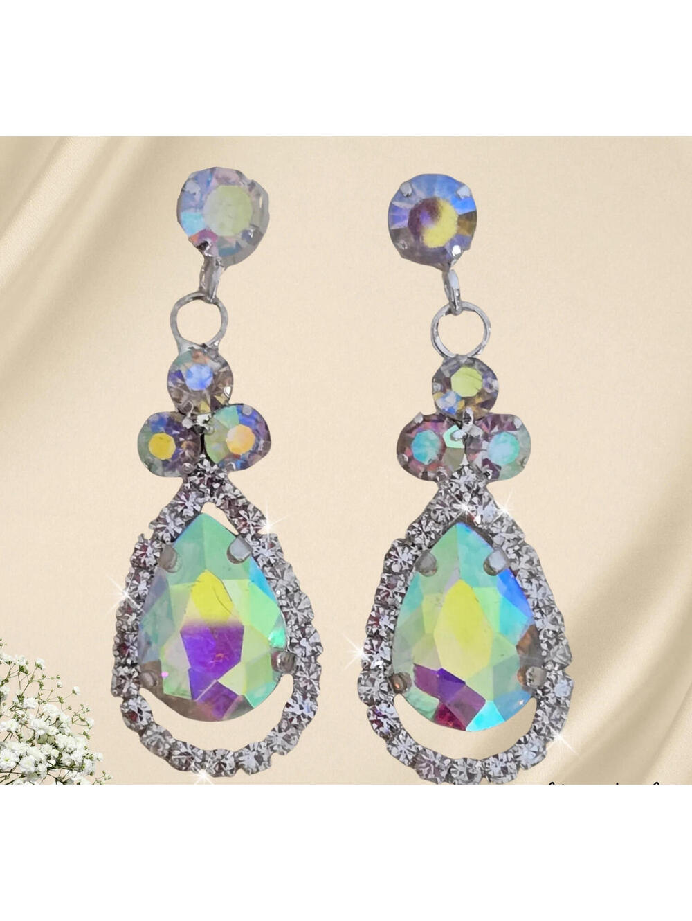 Rhinestone Dangle Earrings Aroura Borealis Bridal Prom Birthday Gift for Her NEW